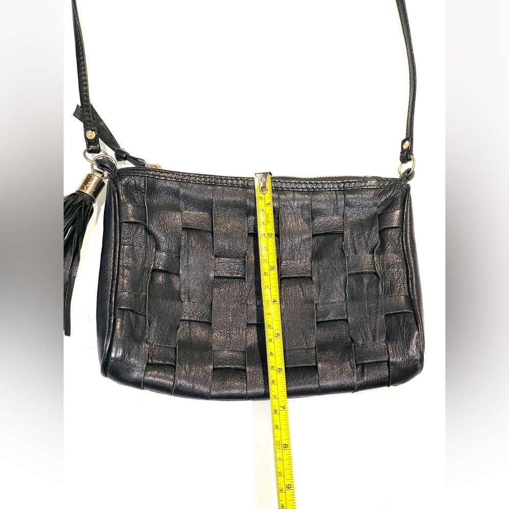Black Topshop Real Leather Basket Weave Crossbody/Shoulder Bag/Purse with Tassel - Picture 6 of 11